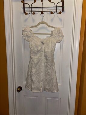 With Jean NWT White Puff Sleeve Eyelet Button Front Mini Dress